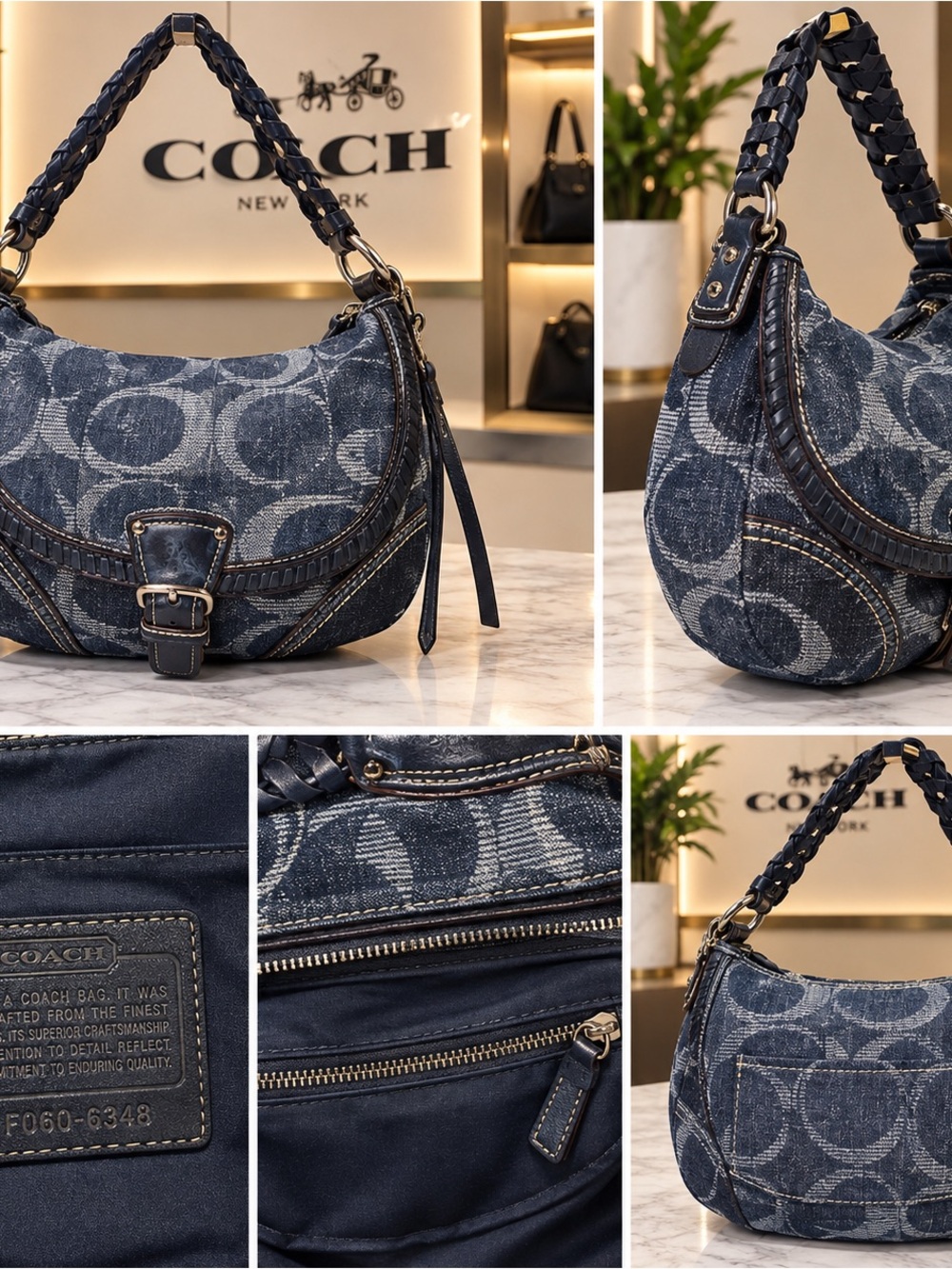 Coach Signature Denim Blue Hobo Shoulder Bag – Vintage Y2K – F060-6348